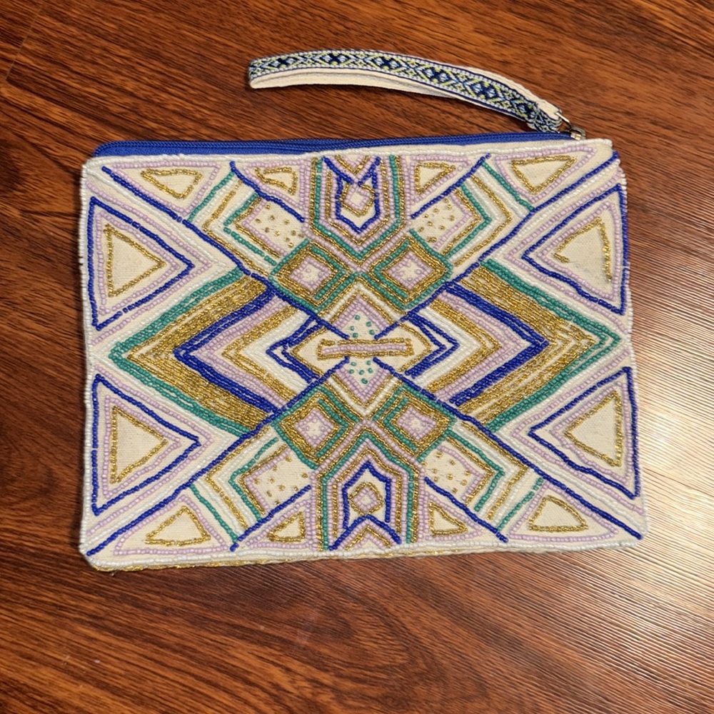 AMERICA & BEYOND BEADED CLUTCH WRISTLET LUXE LILAC EMBELLISHED TOP ZIP HANDMADE! - Picture 5 of 6